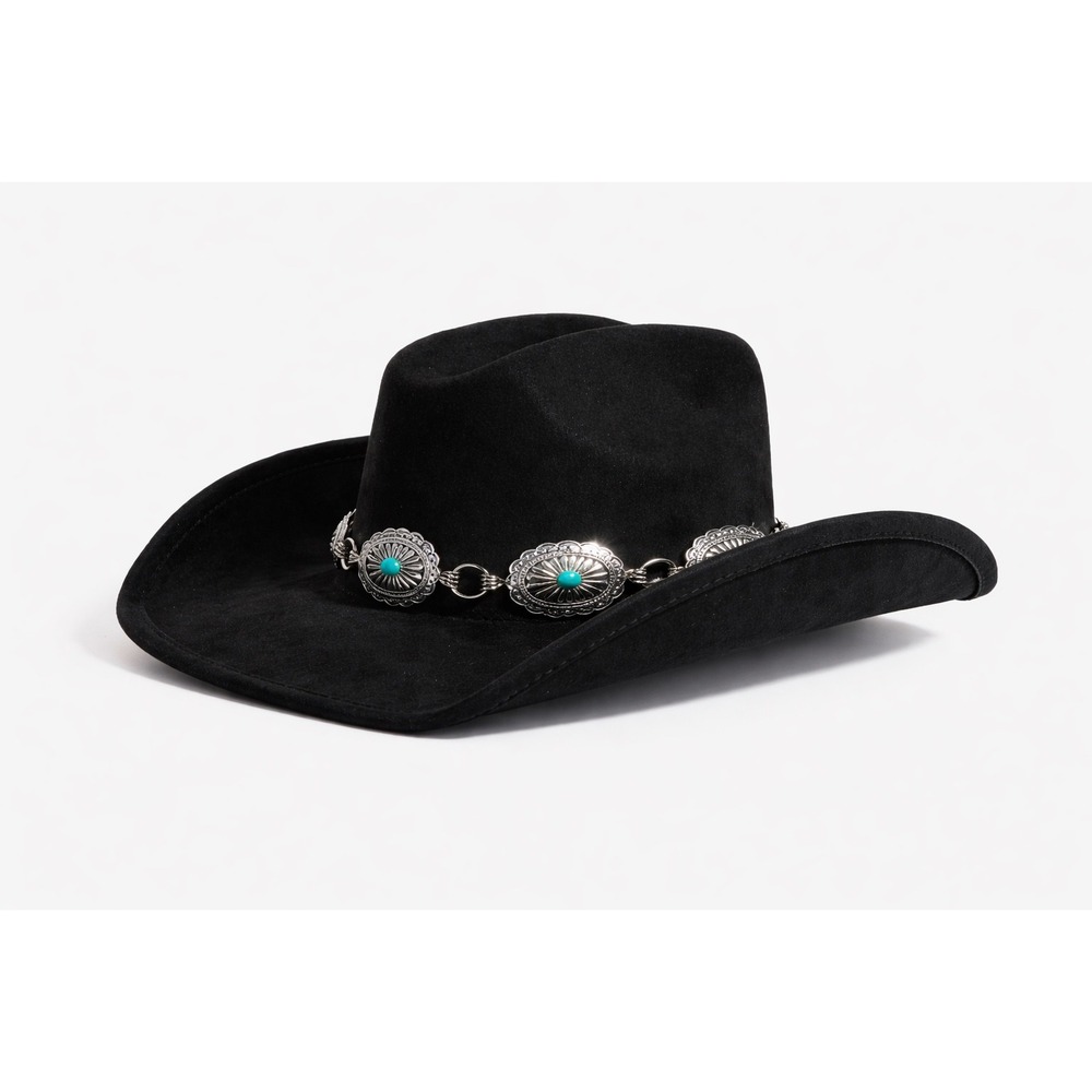 Womens Black Felt Cowboy Hat Silver Concho Turquoise Band Western Rodeo Festival